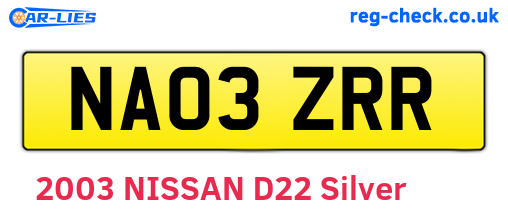 NA03ZRR are the vehicle registration plates.