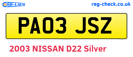 PA03JSZ are the vehicle registration plates.