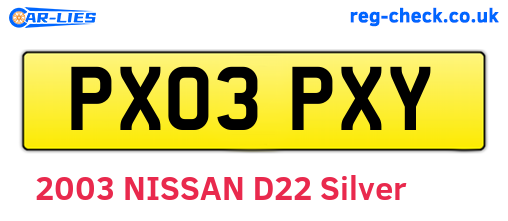 PX03PXY are the vehicle registration plates.