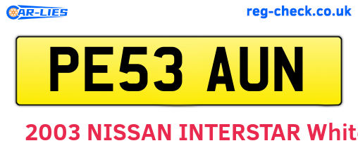 PE53AUN are the vehicle registration plates.