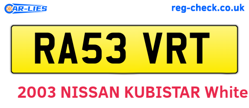 RA53VRT are the vehicle registration plates.