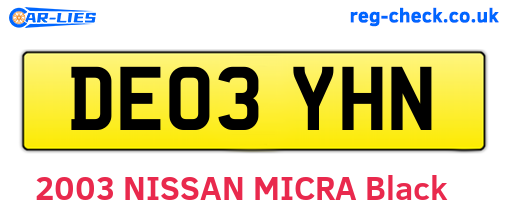 DE03YHN are the vehicle registration plates.
