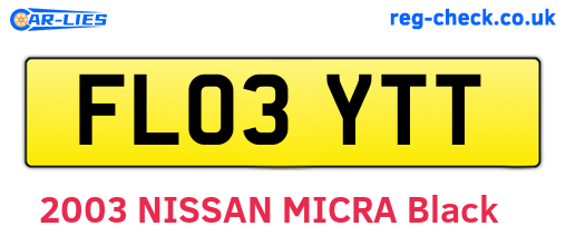 FL03YTT are the vehicle registration plates.