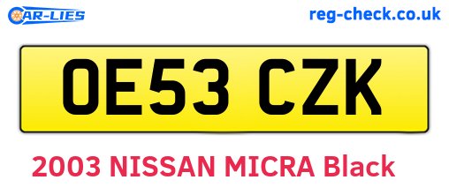 OE53CZK are the vehicle registration plates.