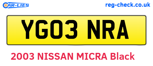 YG03NRA are the vehicle registration plates.