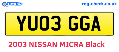 YU03GGA are the vehicle registration plates.
