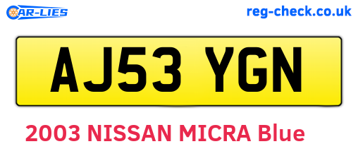 AJ53YGN are the vehicle registration plates.