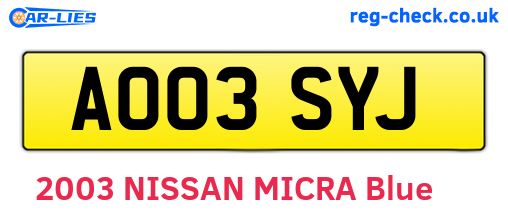AO03SYJ are the vehicle registration plates.