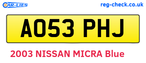 AO53PHJ are the vehicle registration plates.