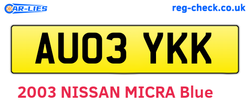 AU03YKK are the vehicle registration plates.