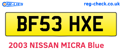 BF53HXE are the vehicle registration plates.