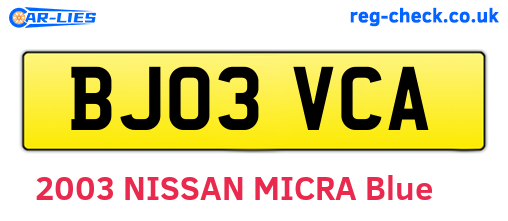 BJ03VCA are the vehicle registration plates.