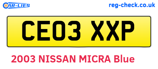 CE03XXP are the vehicle registration plates.