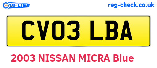 CV03LBA are the vehicle registration plates.