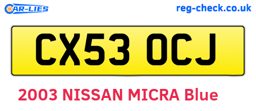 CX53OCJ are the vehicle registration plates.