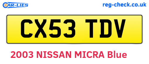 CX53TDV are the vehicle registration plates.