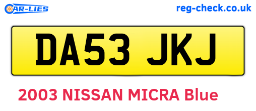 DA53JKJ are the vehicle registration plates.