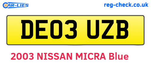 DE03UZB are the vehicle registration plates.