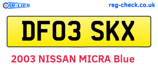 DF03SKX are the vehicle registration plates.