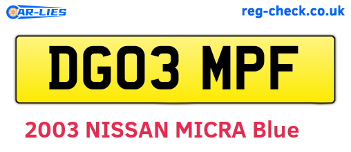 DG03MPF are the vehicle registration plates.