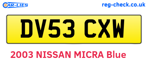 DV53CXW are the vehicle registration plates.