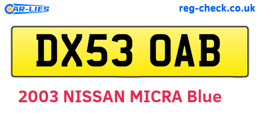 DX53OAB are the vehicle registration plates.