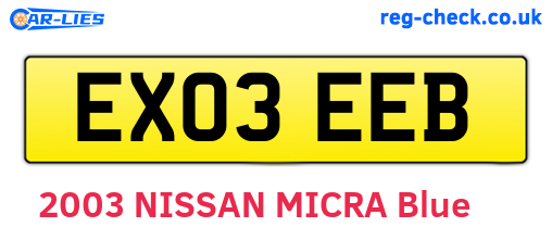 EX03EEB are the vehicle registration plates.