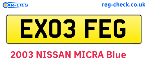 EX03FEG are the vehicle registration plates.