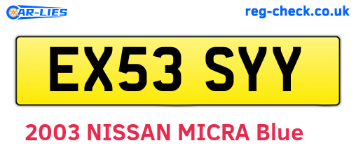 EX53SYY are the vehicle registration plates.