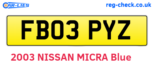 FB03PYZ are the vehicle registration plates.