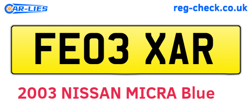 FE03XAR are the vehicle registration plates.