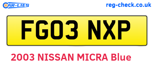 FG03NXP are the vehicle registration plates.