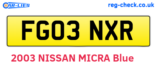 FG03NXR are the vehicle registration plates.