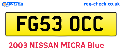 FG53OCC are the vehicle registration plates.
