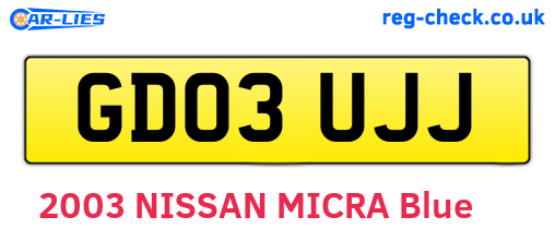 GD03UJJ are the vehicle registration plates.