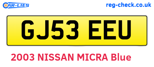 GJ53EEU are the vehicle registration plates.
