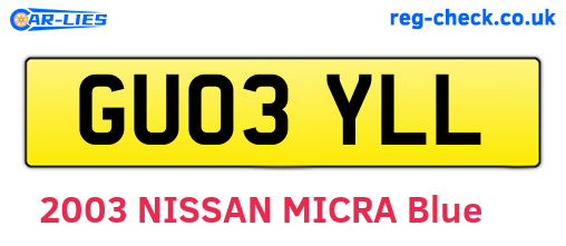 GU03YLL are the vehicle registration plates.