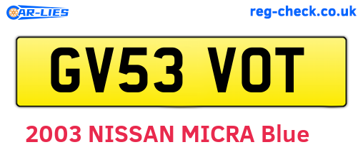 GV53VOT are the vehicle registration plates.