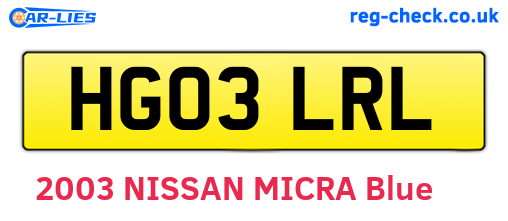 HG03LRL are the vehicle registration plates.