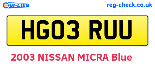 HG03RUU are the vehicle registration plates.