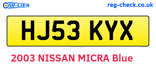 HJ53KYX are the vehicle registration plates.