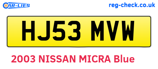 HJ53MVW are the vehicle registration plates.