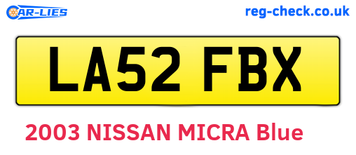 LA52FBX are the vehicle registration plates.