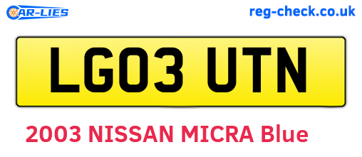 LG03UTN are the vehicle registration plates.