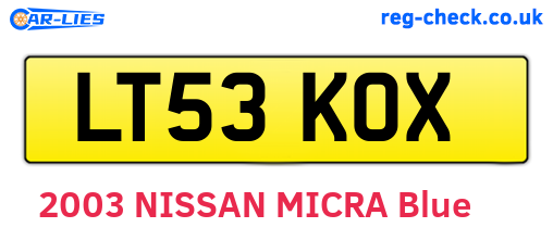 LT53KOX are the vehicle registration plates.