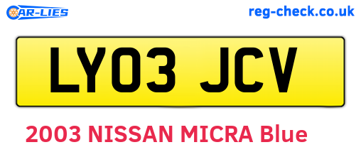 LY03JCV are the vehicle registration plates.