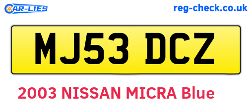 MJ53DCZ are the vehicle registration plates.