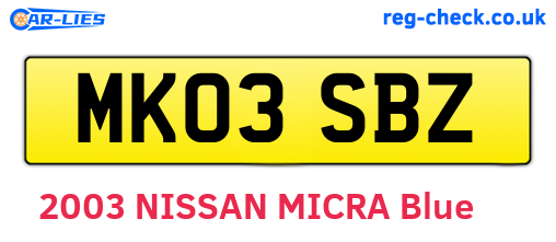 MK03SBZ are the vehicle registration plates.