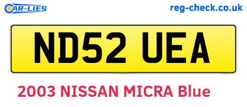 ND52UEA are the vehicle registration plates.