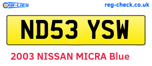 ND53YSW are the vehicle registration plates.